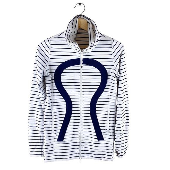 Lululemon In Stride Jacket 4 Navy Striped - Picture 3 of 12